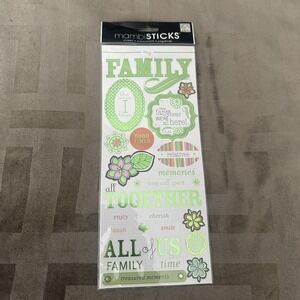 Me & My Big Ideas MambiSTICKS Family Stickers 1 Sheet Green Foil Words Scrapbook